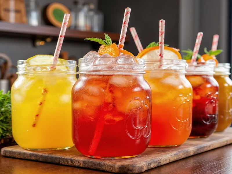 Assortment of homemade soda flavors in mason jars