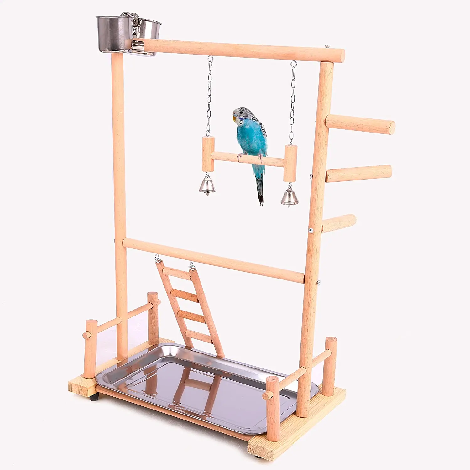 

Bird cage wooden handmade parrot playgym ceramic pet bowl for stand swing bridge wood climb ladders sole feeder, Customized color