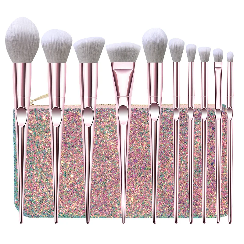 

10pcs Makeup Brush Set Premium Cosmetics Superb Texture Make Up Brushes Recommended for professional and beginners, Pink