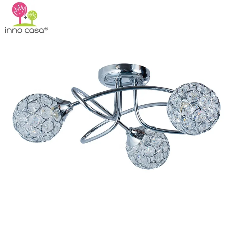 Customized G9 Bulb Modern Luxury Crystal 3 Head Chrome Ceiling Lamp For Hotel