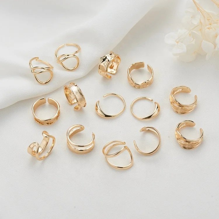 

Multi Design 14K Gold Plated Open Adjustable Ring