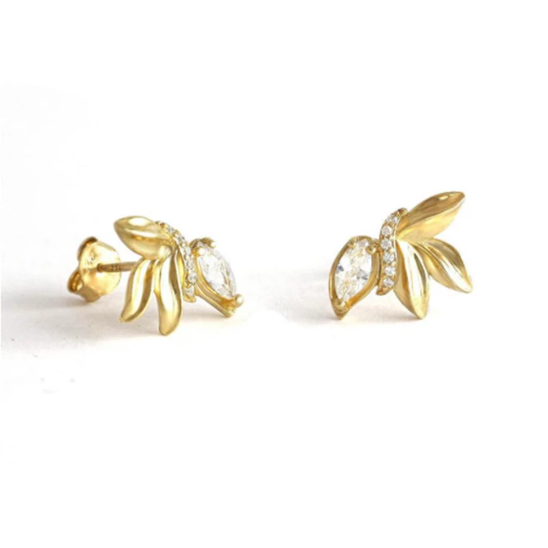 2021 new S925 sterling silver fashion mini olive leaf zircon all-match wholesale stud earrings