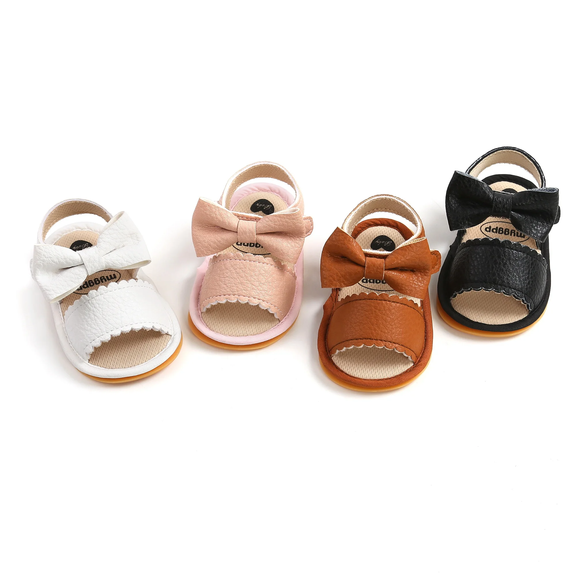 

2022 Fashion Cute Bow Toddler Girl Summer Infant Barefoot PU Newborn Baby Sandals