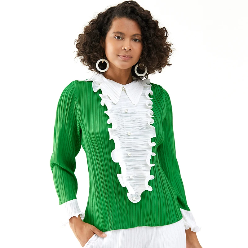 

Miyake New arrive 2022 Spring/summer Collection Korean French fashion luxury folding women's office tops