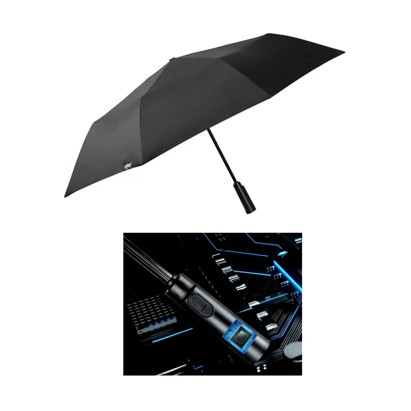 

China New Invention environment friendly full electronic auto open close rechargeable power bank handle electric smart umbrella, Black