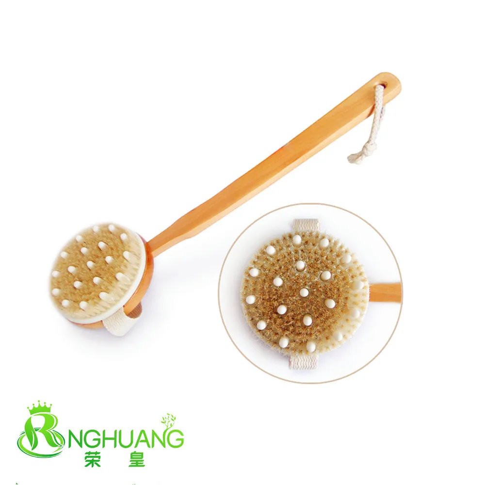 

Long handle bath brush with massager wooden body brush natura wooden scrubber brush