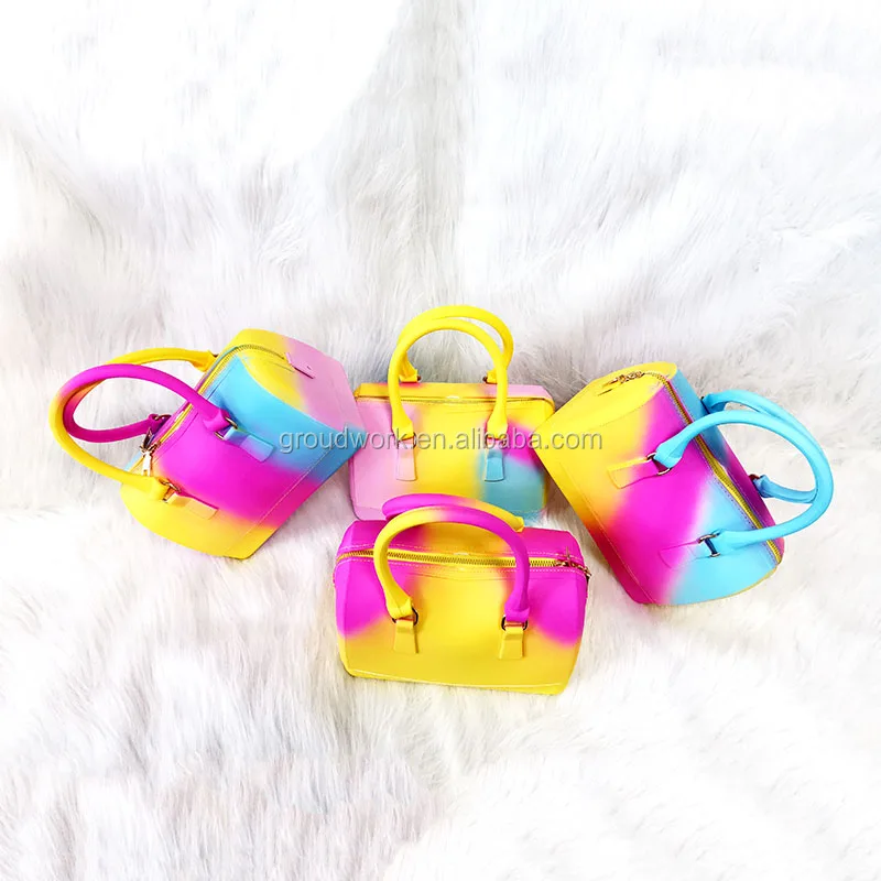 

2021 Summer PVC Jelly handbag Women Mini Purse Pillow Shoulder Bag Candy Color Silicon Tote Beach messenger Bag, Rich