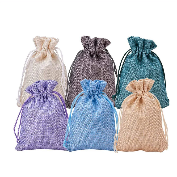 

Promotional Custom Logo Printed Eco Friendly Small Pouch Linen Jute Burlap Drawstring Gift Bag With Handles, 10 colors
