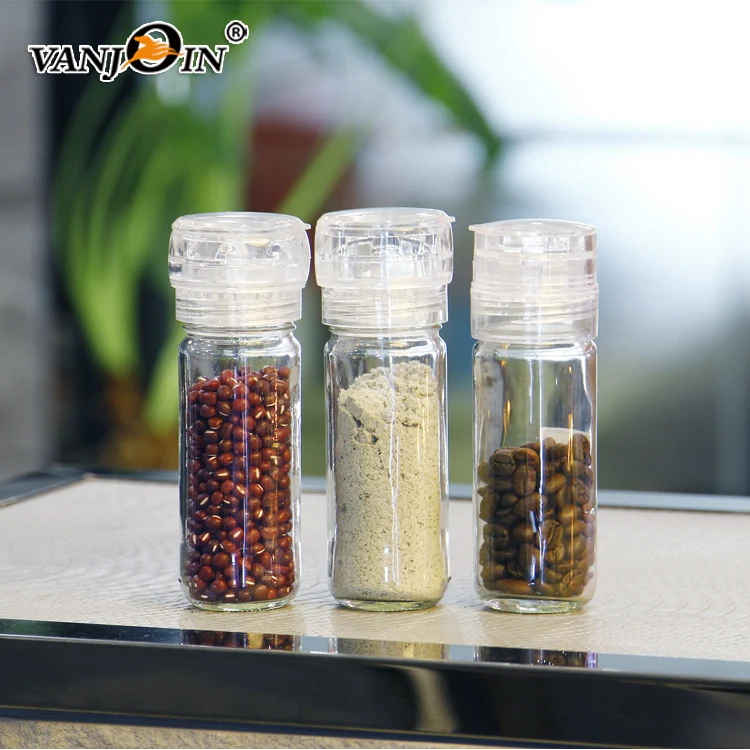 

Glass Jar with Plastic Grinder Jar Customized Spice Jar Customized Grinder, Transparent
