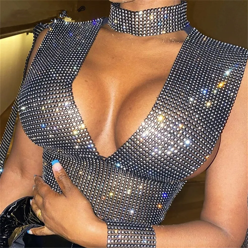 

Hot selling top sexy deep V sequin costume