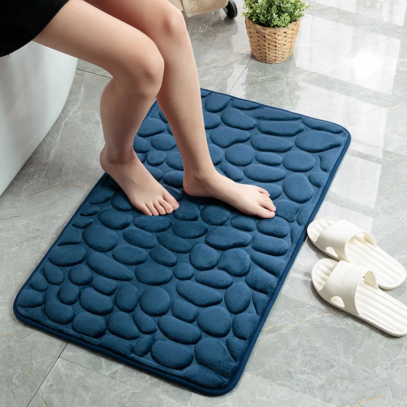 

LAKI 3D Embossed Cobble Stone Bath Mat Coral Fleece Non Slip Bath Rug SBR Back Bathroom Mat, Customized color