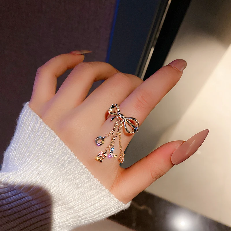 

fashion trendy letter rhinestone bow dangling ring love