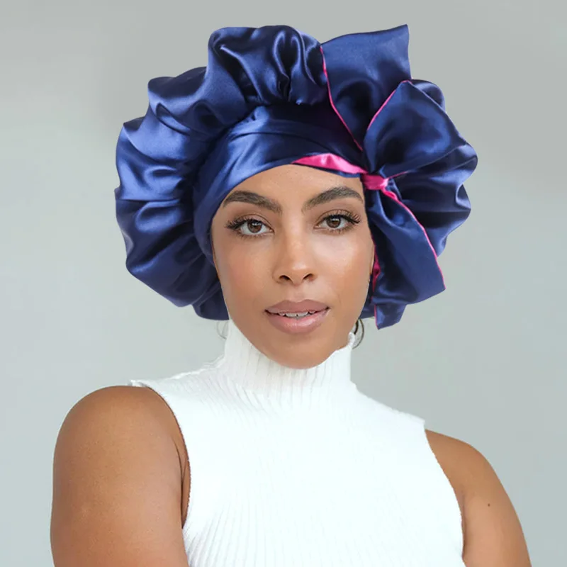 Custom Print Logo Bonnets Hair Wraps Long Strap Double Layer Reversible Wide Tie Band Edge Satin Edge Casual Four Seasons for