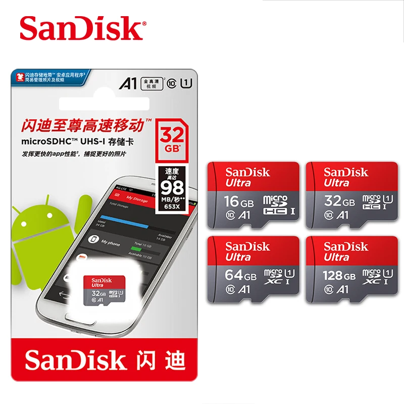 

Wholesale Original SanDisk Micro sd card 32GB 64GB 128GB Flash TF Cards A1 Ultra Class 10 / U3 A2 Memory Card