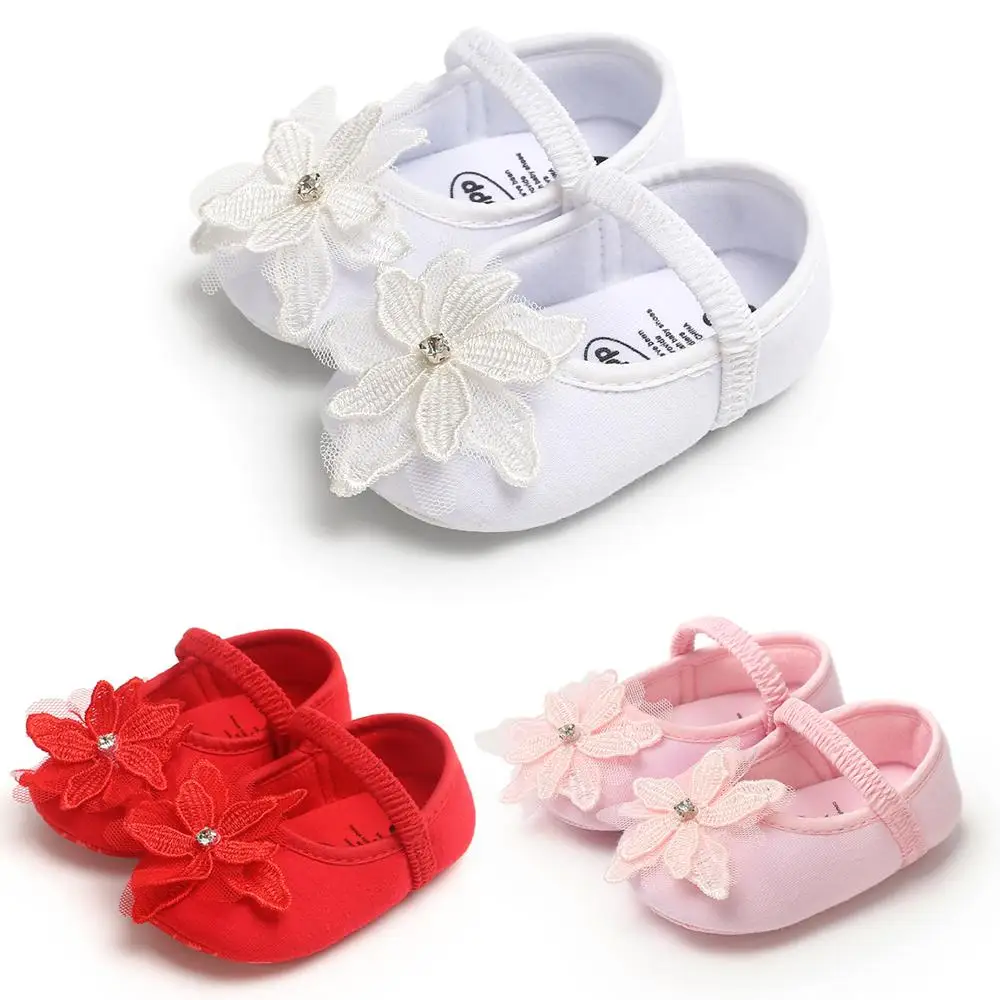 

New fashion Cotton fabric adorable flower soft breathable Newborn girl baby dress shoes, Red, pink, white