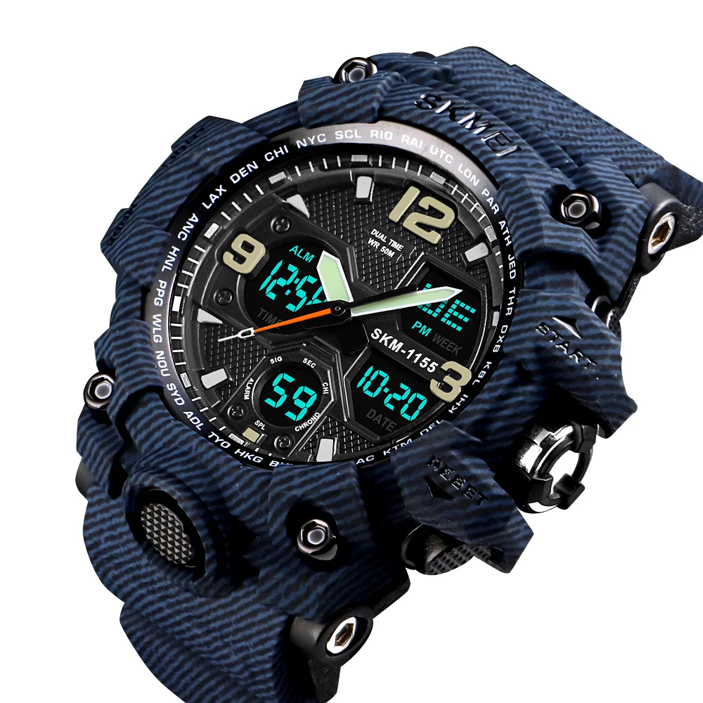

SKMEI 1155B top selling 2021 G-watch style watch factory OEM&ODM sport chrono dual analog men military style digital watches