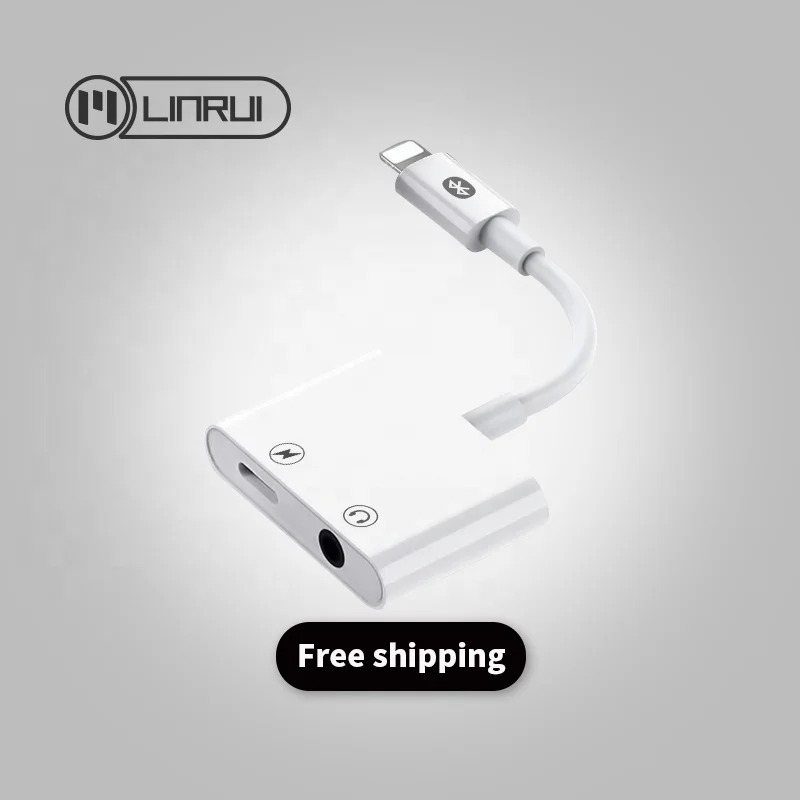 

Free shipping headphone jack aux 2 in 1 light-ning adapter with charger port for iphone, White