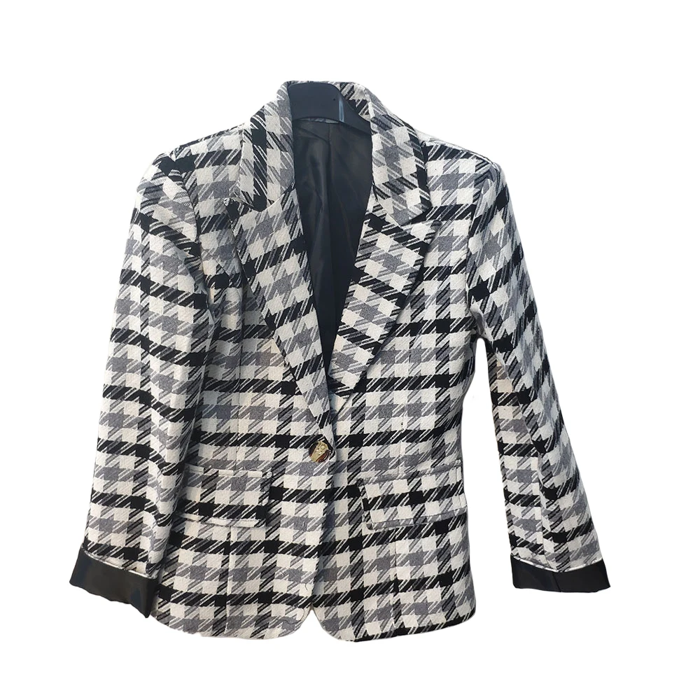 2020 New Style High Quality Womens Plaid Jacket Blazer Houndstooth Suit For Ladies