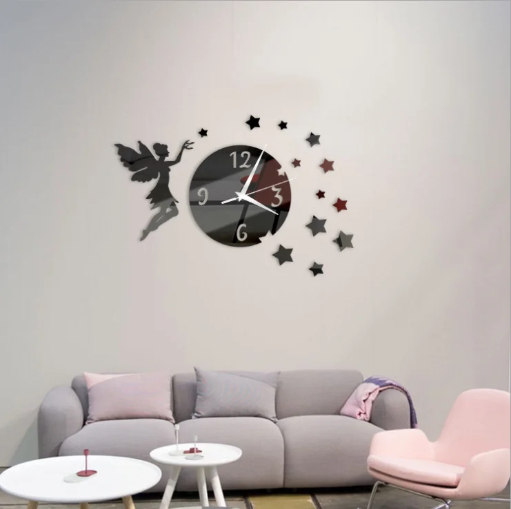 

DIY wall Combination and Needle Display Acrylic Mirror decorative items for living room wall Clock, Silver, other colors available