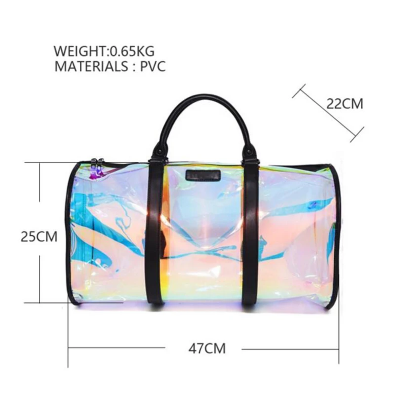 

2021 High Capacity Transparent Waterproof Luggage PVC Clear Travel Fashion Duffle Organizer Bag, Colorful also can custom
