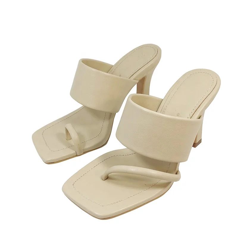 

B24535A Sandals womens summer thin-heeled new square head fashionable outdoor high-heeled sexy sandals, Apricot, brown