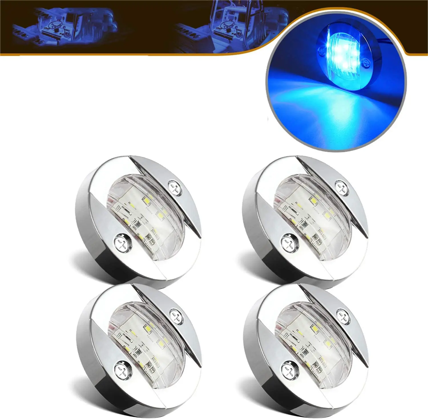 

12v Round Splash Proof RV Marine Boat Transom LED Stern Light with Clear Len in Stainless Steel