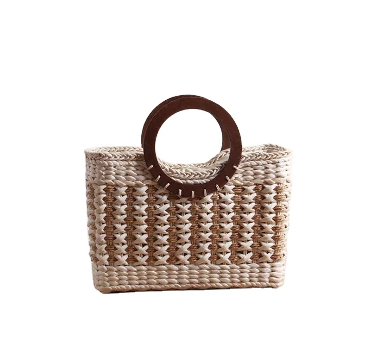 

OEM fashion design mini frame basket handbag simple color weaving straw beach bags, Customizable