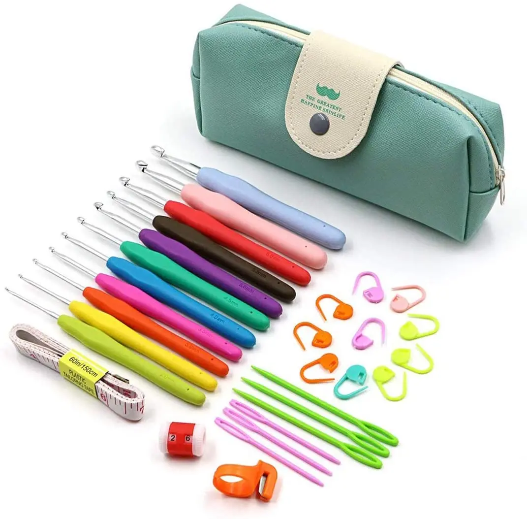 

Top-spring Colorful Ergonomic Crochet Hook Set, Handles Knitting Needles Kit Household Tool with Portable Bag