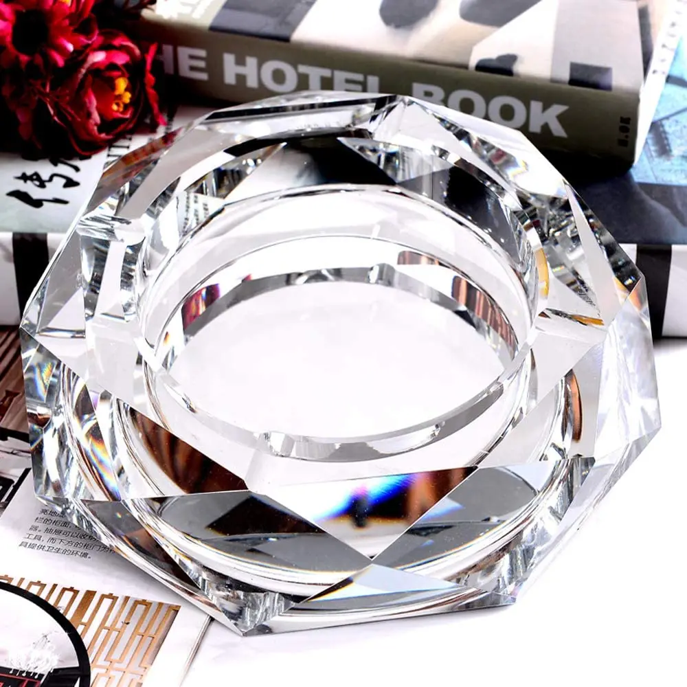 

15cm Crystal Octagon Silver Large Crystal Ashtray for Cigarettes or Cigars with Gift Box, Black/silver/gold