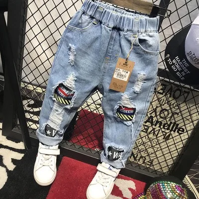 

Wholesale Ripped patchwork cool Children Jeans Pants Denim Kids Boy Jeans, Picture shows