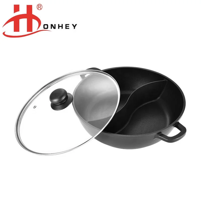 

OEM 24-36CM Chinese Multifunction Aluminum Divided Hot Pot Non Stick Marble Coating Hotpot