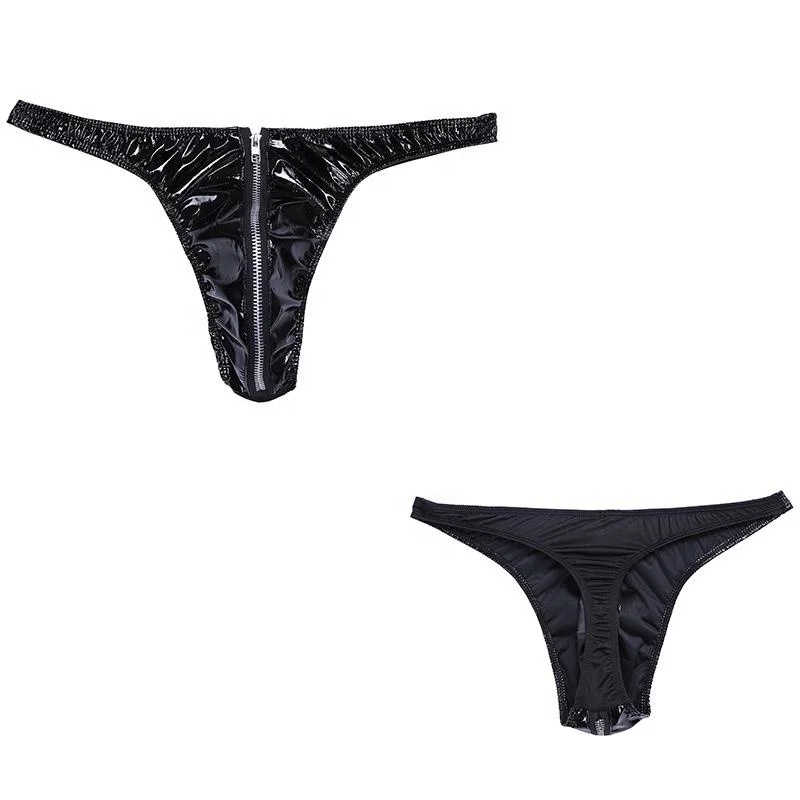 

mens leather mens sexy underwear briefs zipper Zipper Crotch T Back Bikini Briefs Underwear
