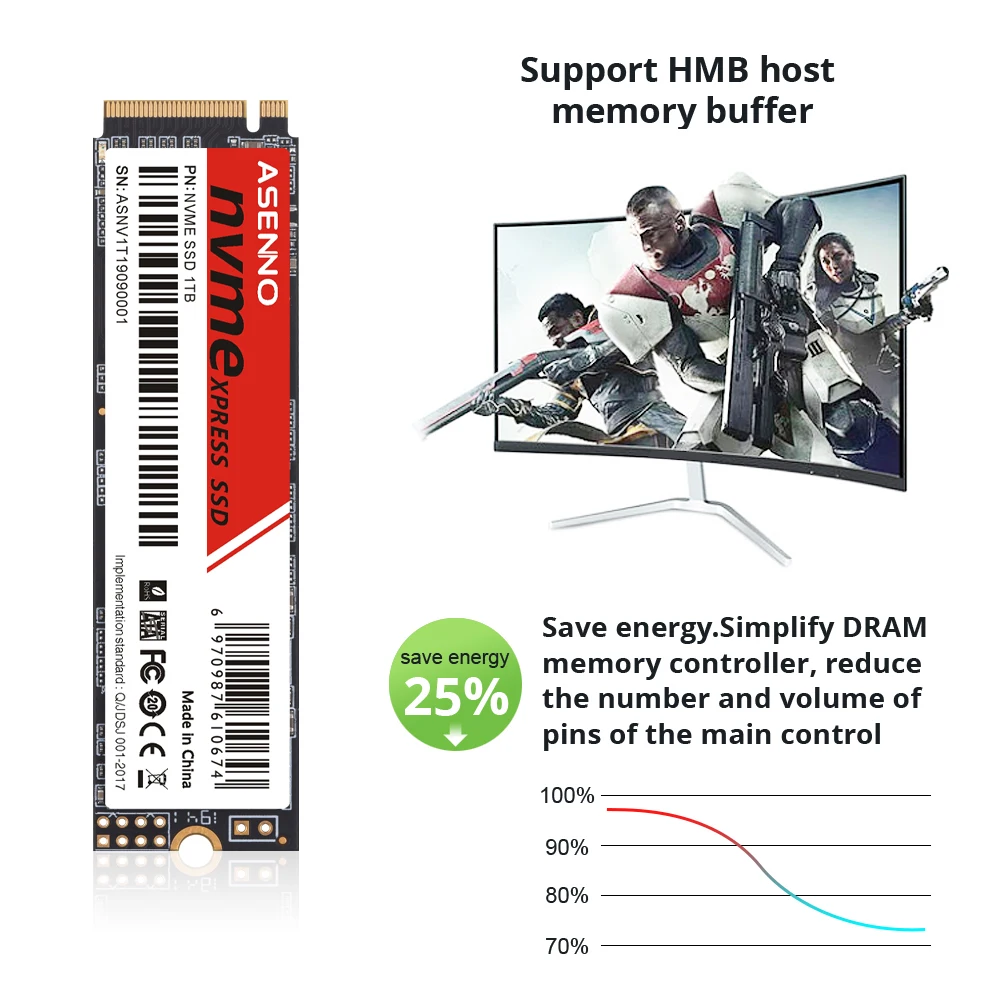 

Asenno drive server ssd solid state1TB maximum speed of 7200mb/s Internal Solid State Driver