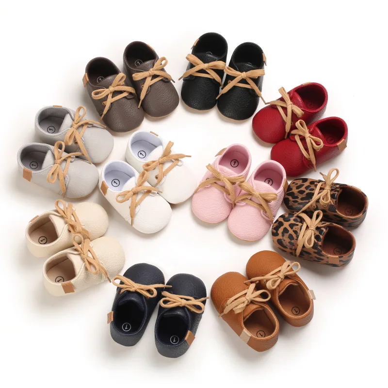 

New Retro Multicolor Toddler Rubber Sole Anti-slip First Walkers Infant Newborn Baby Boy Girl Leather Shoes