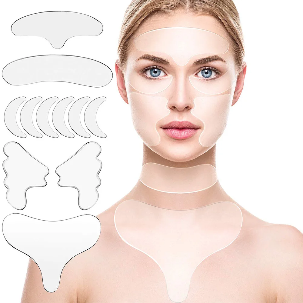 

11Pcs Reusable Silicone Wrinkle Removal Sticker Face Forehead Neck Eye Sticker Pad Anti Wrinkle Aging Skin Lifting Care Patch, As shows