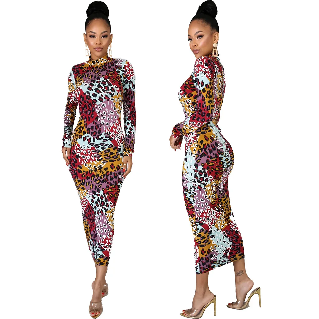 

2021 Hot Sale Digital Print Women Dress Plus Size Fall Clothing Long Sleeve Dresses