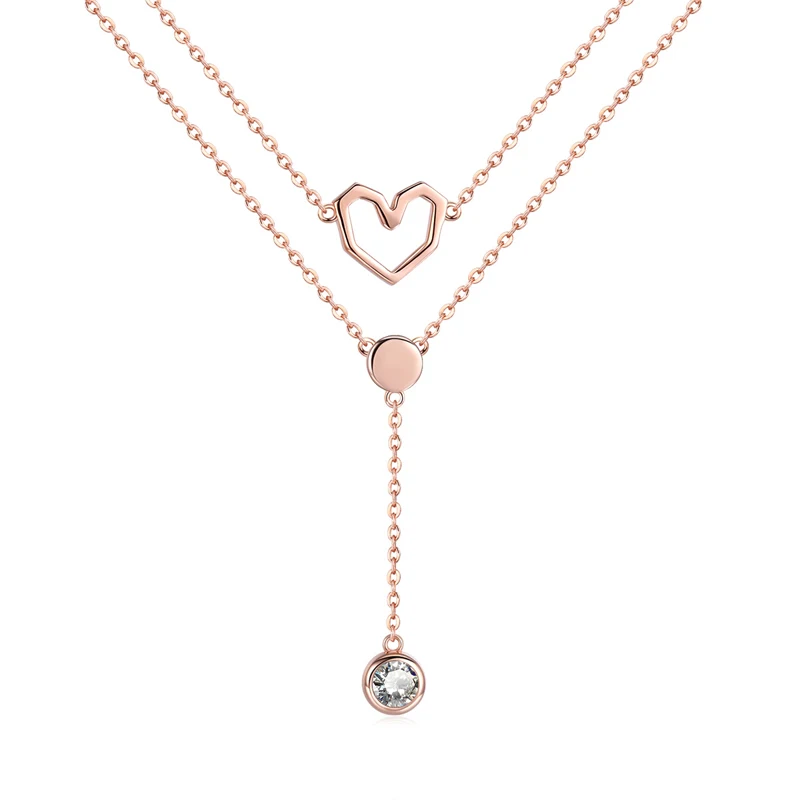 

Fashion Roes Gold Heart Double Pendant 925 Sterling Silver Plated Platinum Necklace for Girl