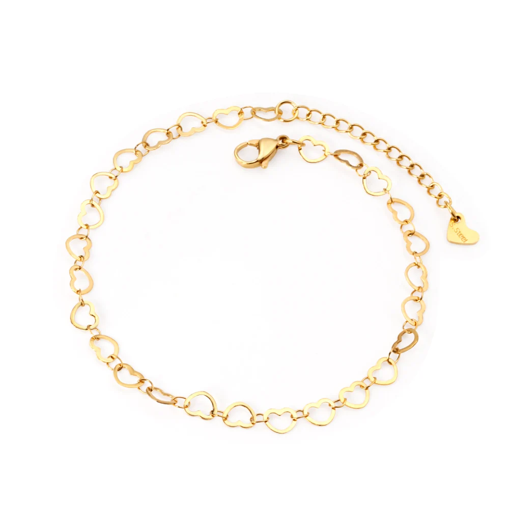 

2021 New Design Trendy 18k Gold Plated Love Heart Charm Anklets Stainless Steel Anklet Jewelry