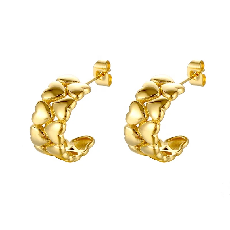 

Unique Design 18K Gold Plated Stainless Steel Jewelry Fashion Double Heart Stud Earrings for Women