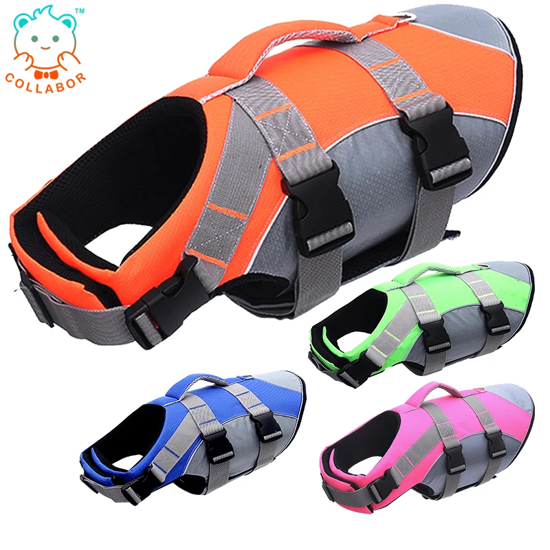 

COLLABOR Hot selling Dog Life Jacket Adjustable Reflective Safety Pet Swimming Vest with Handle For All Size Dogs, Solid, digital print