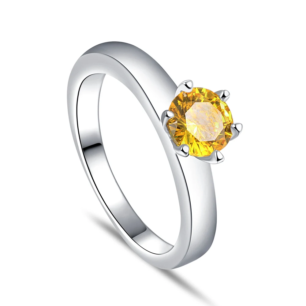 

fashion jewelry 2019 yellow crystal ring 925 silver for women, White