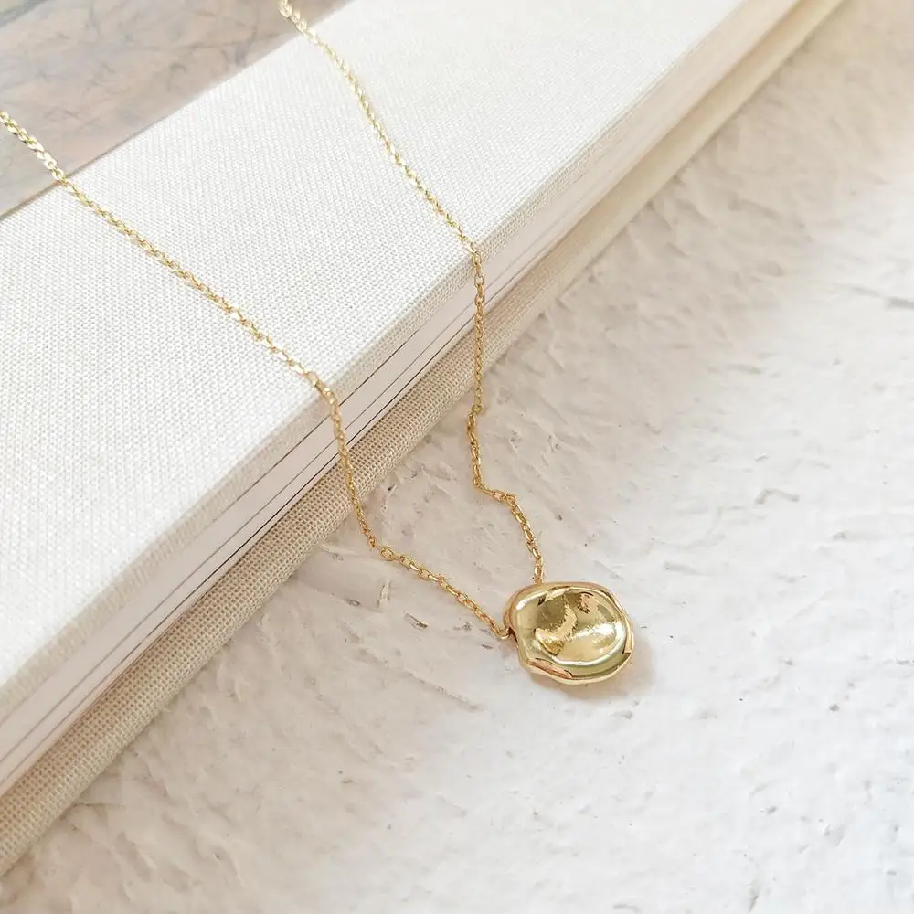 

S925 Sterling Silver Irregular Round Pendant Necklace Minimalist Gold Pendant Necklace Jewelry (SK959), As picture
