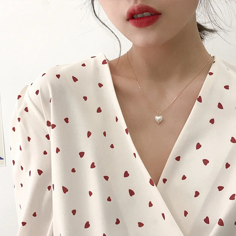 

2020 Sweet Girls Elegant Pearl Heart Pearl Necklace For Women Students Fashion Party Choker Jewelry Gifts