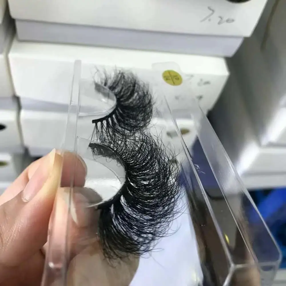 

New product Handmade Cruelty free real fur lash vendor fluffy hand made siberian 25mm 100%natural clear band 3d mink eyelash, Black color