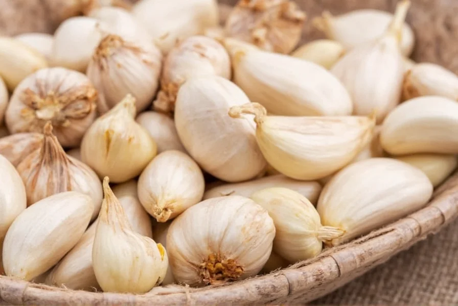 Garlic cloves with nutritional information overlay