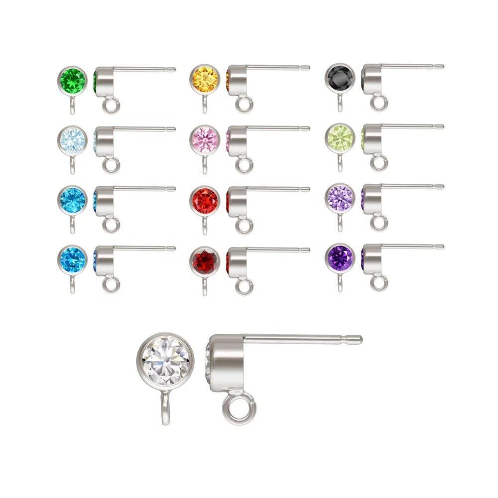 Hot Anti Tarnish 925 Sterling Silver 3mm 4mm Zircon Post Earring W/ring for Fashion Women Jewelry Making