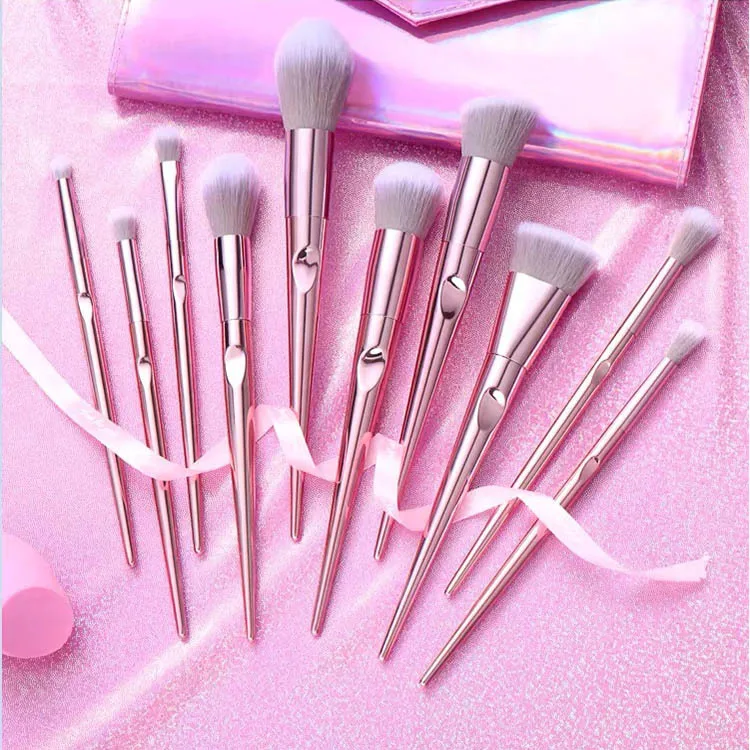 

Luxury rose cosmetics beauty 10pcs wet foundation brow paint bag eyeshadow makeup brush set packaging private label