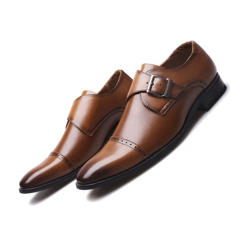 

2021 new leather dress shoes mens monk Strap shoes sepatu strap biksu zapatos con correa de monje