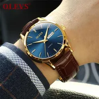 

Mens Watches OLEVS 6898 Fashion Watch Men Leather Quartz Watch For Male Auto Date Rose Gold Shell relogio masculino