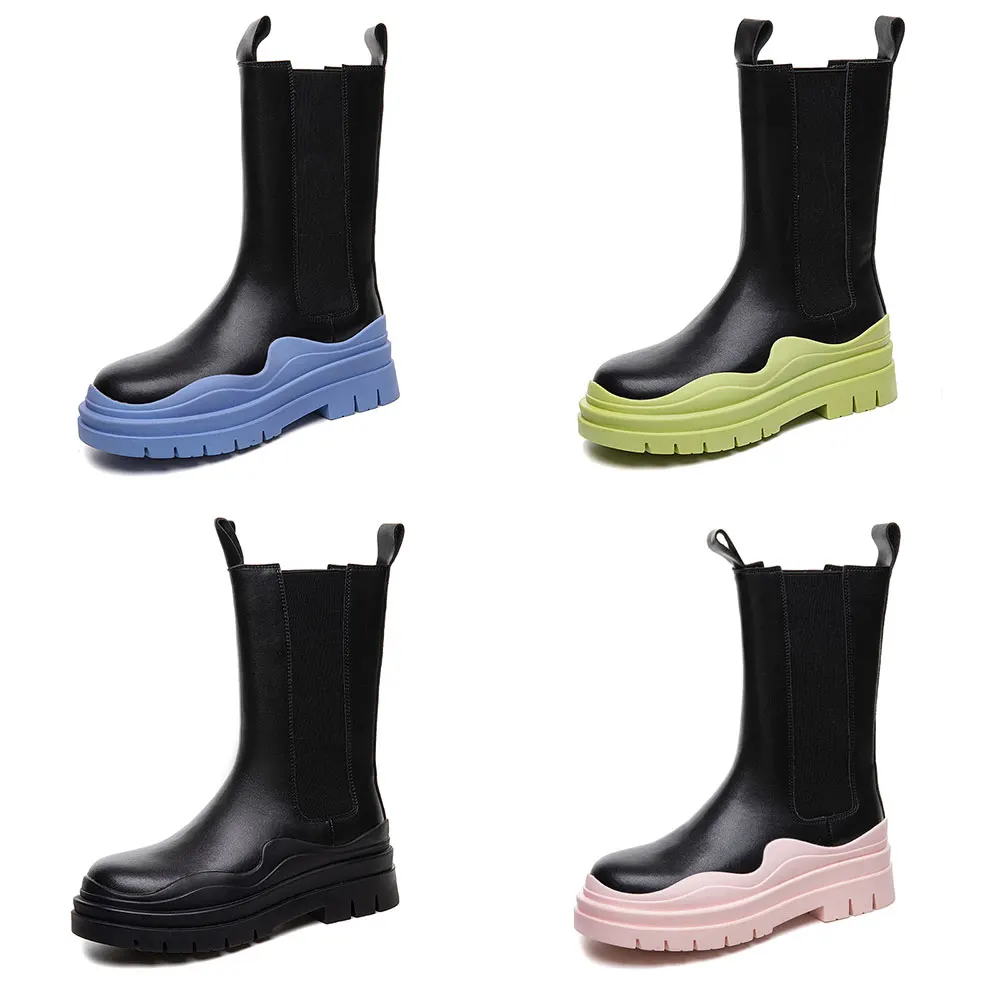 

Spot wholesale black high genuine leather Chelsea boots for ladies 2021 new autumn and winter thick bottom fashion women Boots, Black blue green pink